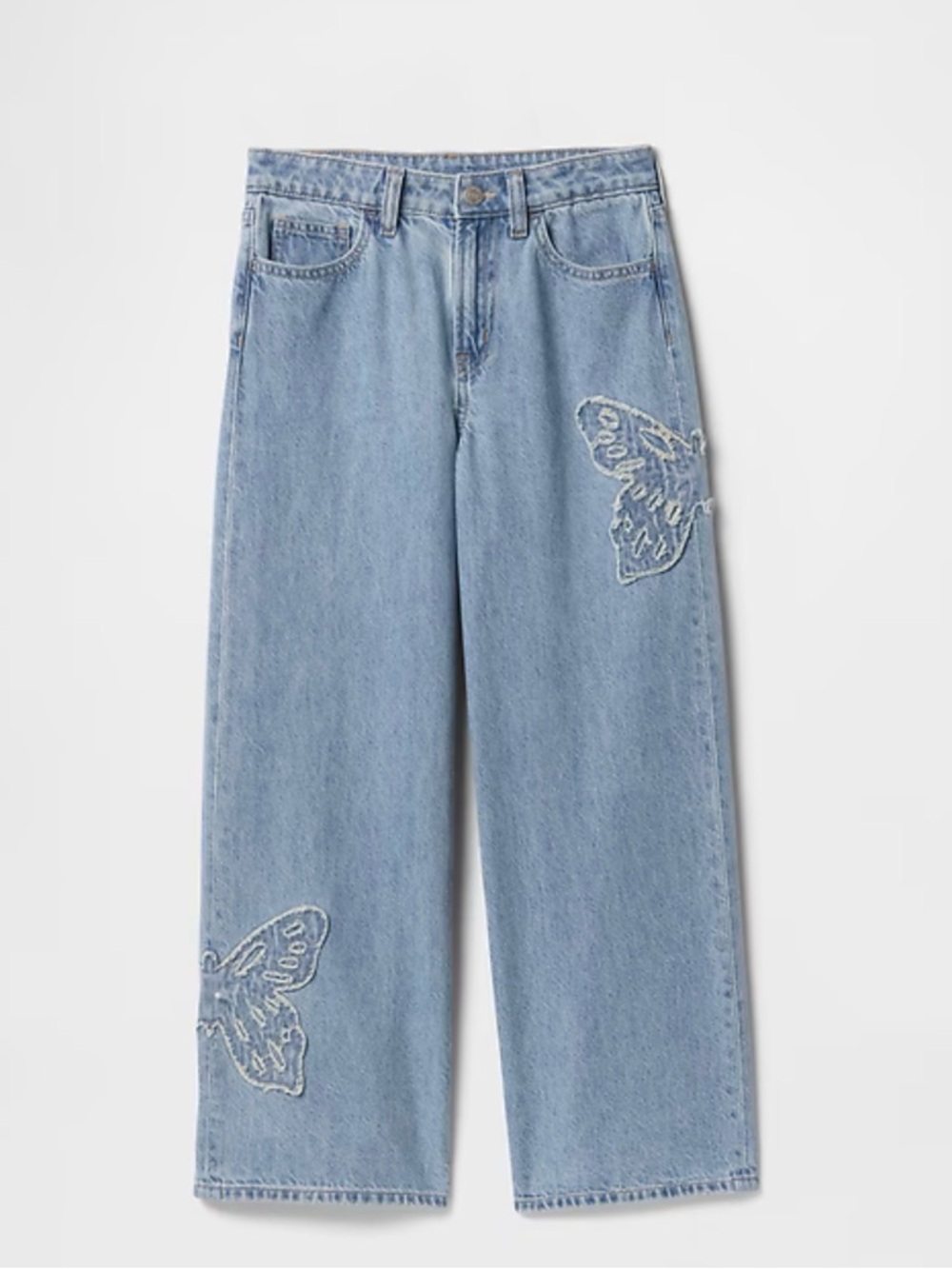 NWT Gap Blue Wide-Leg Jeans with Butterfly Embroidery Girls Size 12